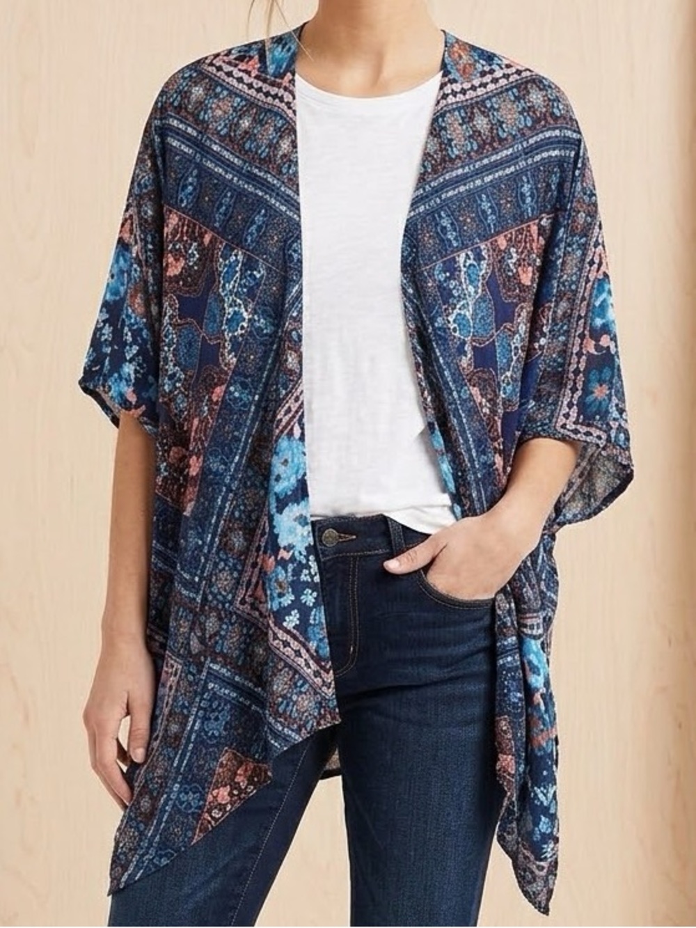 Maurices Boho V-Neck Dolman Top in Navy Floral One Size